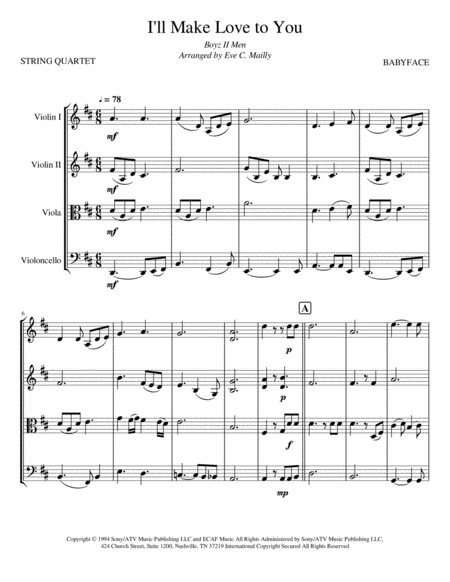 Free Sheet Music I Will Make Love To You String Quartet