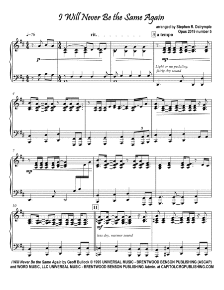 I Will Never Be The Same Again Sheet Music