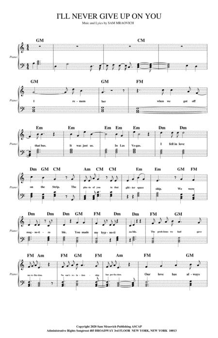 I Will Never Give Up On You Sheet Music