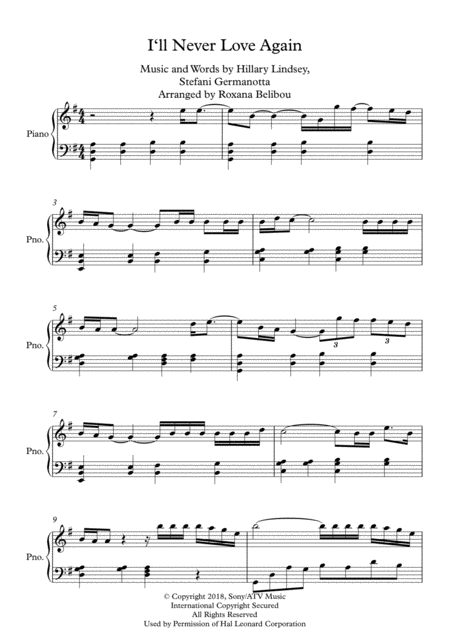 I Will Never Love Again From A Star Is Born Piano Sheet Music