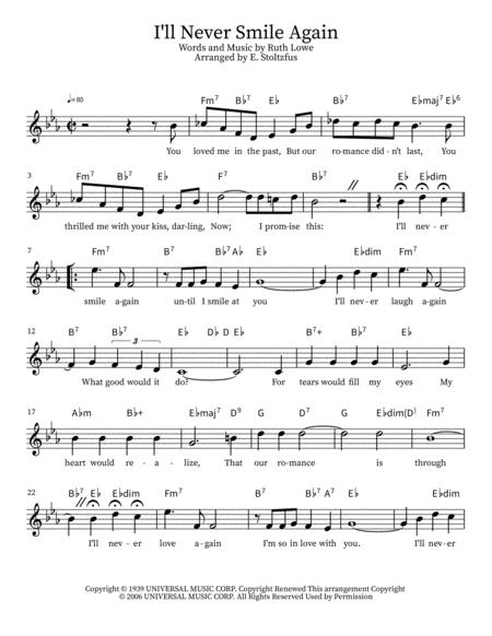 Free Sheet Music I Will Never Smile Again Lead Sheet With Verse