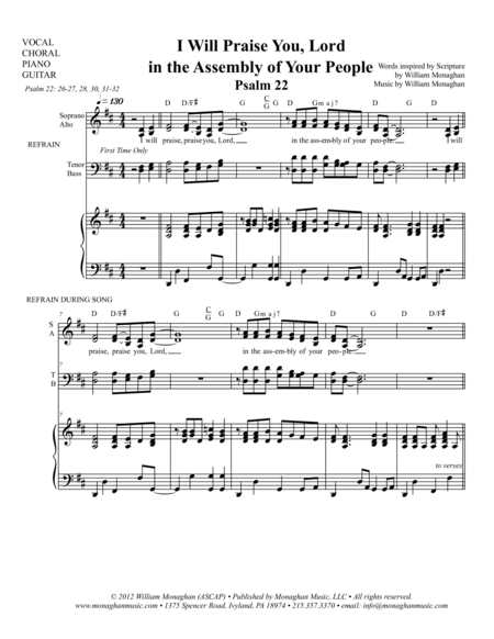 I Will Praise You Lord In The Assembly Of Your People Psalm 22 Sheet Music