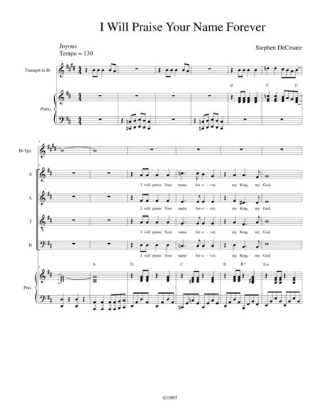 Free Sheet Music I Will Praise Your Name Forever