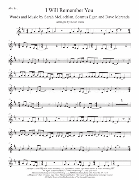 I Will Remember You Alto Sax Sheet Music