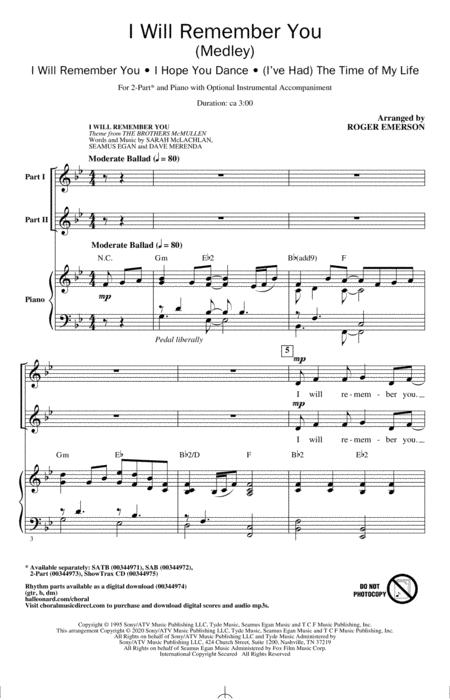 Free Sheet Music I Will Remember You Medley