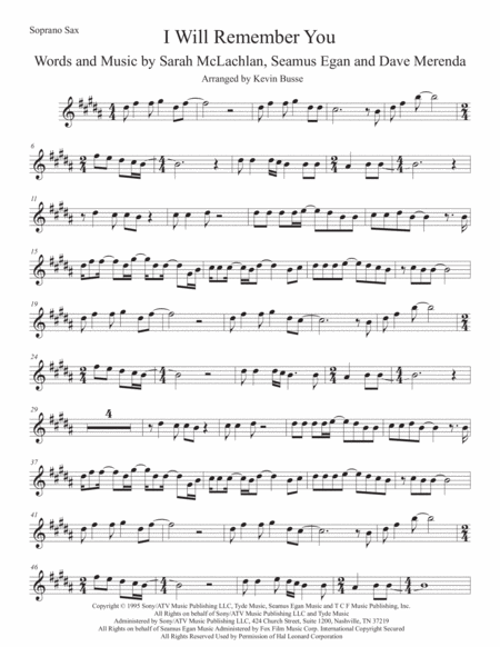 I Will Remember You Soprano Sax Original Key Sheet Music