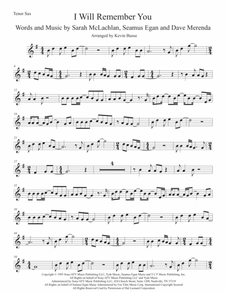 Free Sheet Music I Will Remember You Tenor Sax