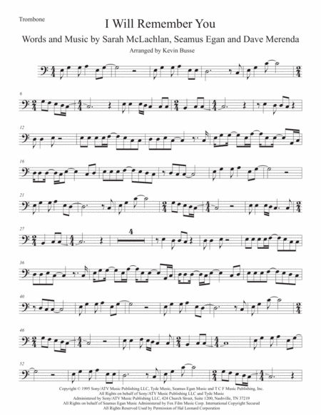 I Will Remember You Trombone Easy Key Of C Sheet Music