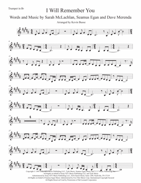 I Will Remember You Trumpet Original Key Sheet Music