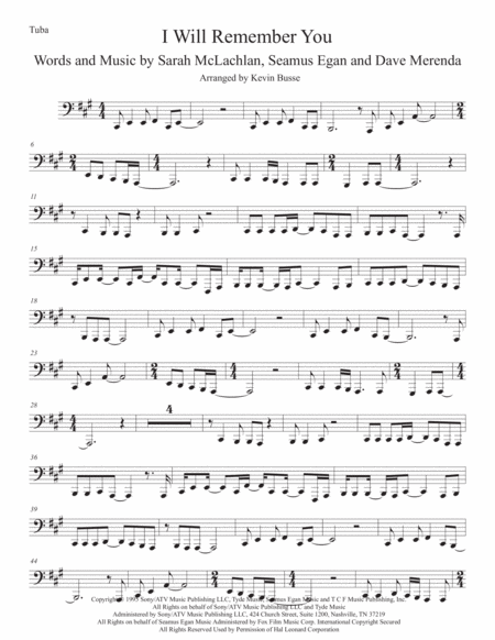 Free Sheet Music I Will Remember You Tuba Original Key