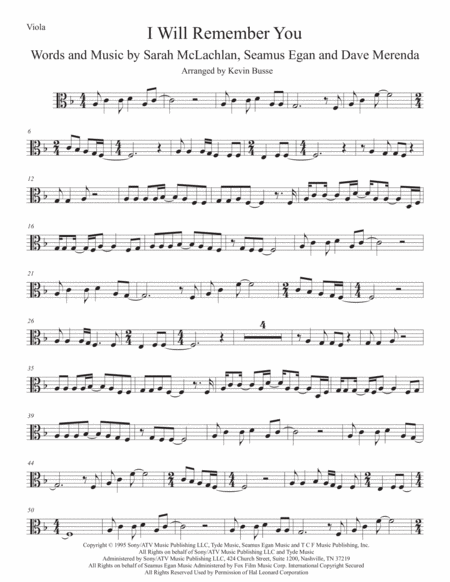 I Will Remember You Viola Sheet Music