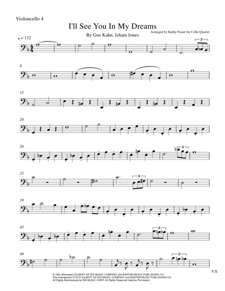 Free Sheet Music I Will See You In My Dreams For Cello Quartet