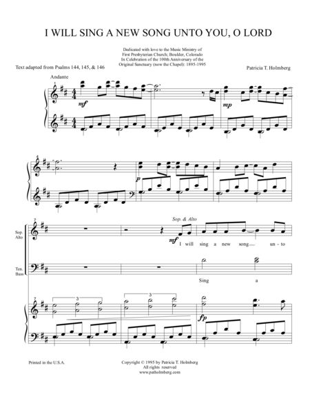 Free Sheet Music I Will Sing A New Song Unto You O Lord