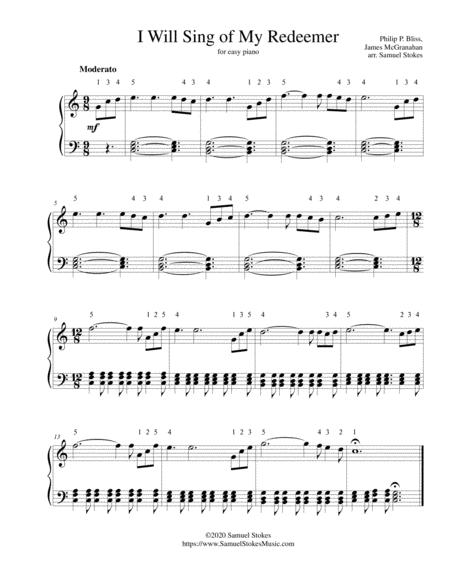 Free Sheet Music I Will Sing Of My Redeemer For Easy Piano