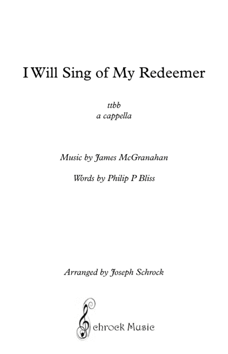 Free Sheet Music I Will Sing Of My Redeemer
