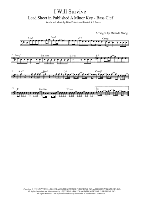Free Sheet Music I Will Survive Cello Or Double Bass Solo In Published A Minor With Chords