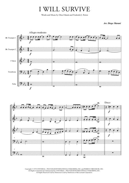 Free Sheet Music I Will Survive For Brass Quintet