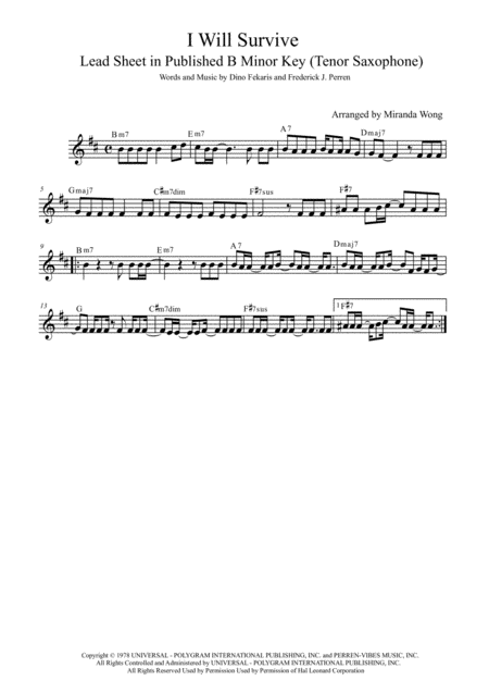 Free Sheet Music I Will Survive Tenor Or Soprano Saxophone Solo