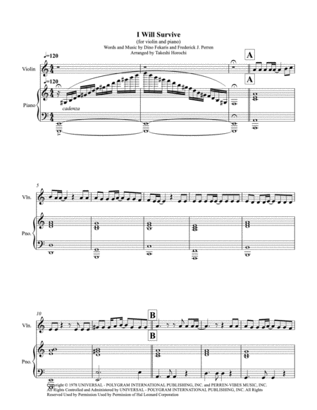 I Will Survive Violin Piano Sheet Music