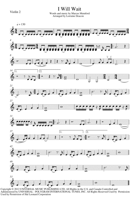 I Will Wait String Trio Violin Violin 2 Viola Cello Sheet Music