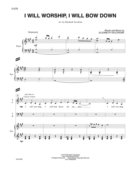 I Will Worship I Will Bow Down Satb Choral Score Sheet Music