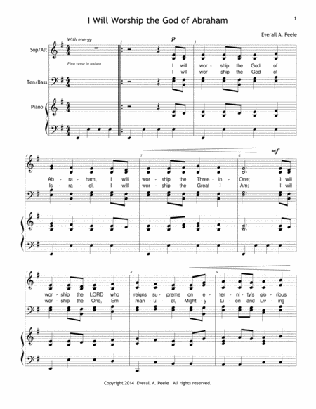 Free Sheet Music I Will Worship The God Of Abraham