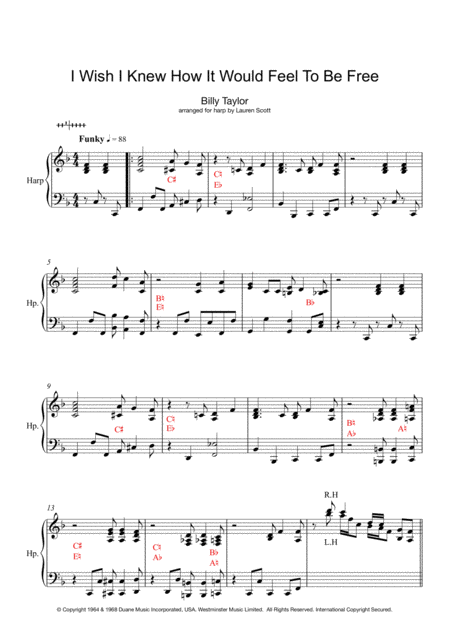 I Wish I Knew How It Would Feel To Be Free For Solo Harp Sheet Music