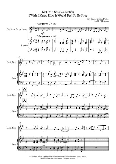 Free Sheet Music I Wish I Knew How It Would Feel To Be Free Solo For Baritone Sax Piano In Bb Major