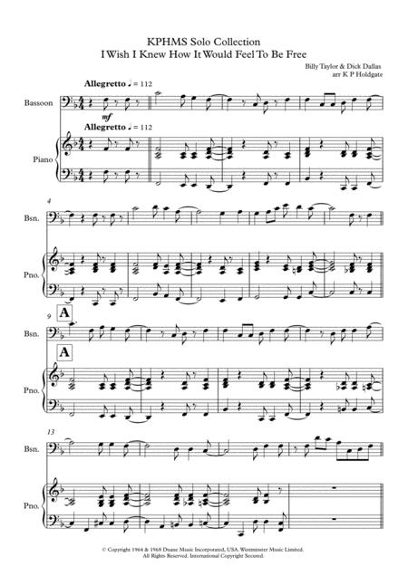 I Wish I Knew How It Would Feel To Be Free Solo For Bassoon Piano In F Major Sheet Music