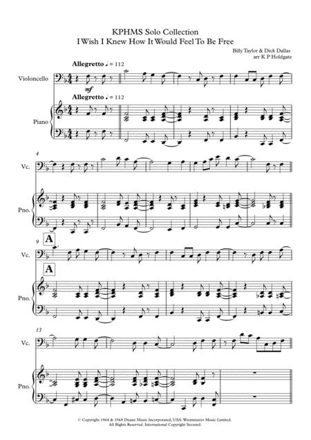 Free Sheet Music I Wish I Knew How It Would Feel To Be Free Solo For Cello Piano In F Major