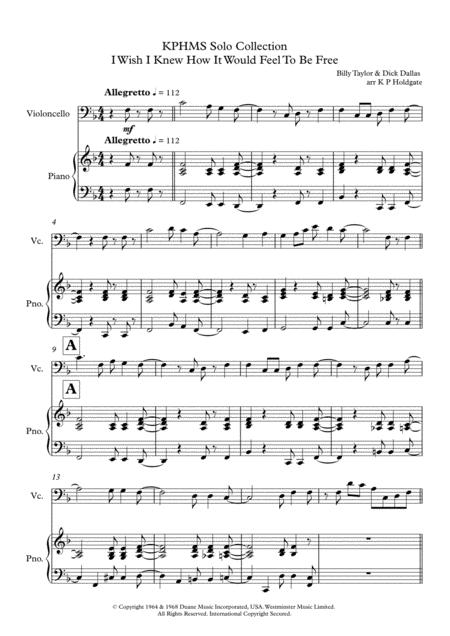 I Wish I Knew How It Would Feel To Be Free Solo For Cello Piano In F Major Sheet Music