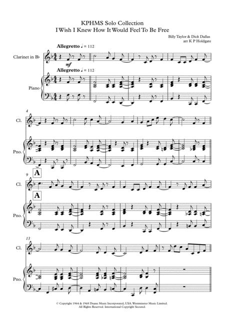 Free Sheet Music I Wish I Knew How It Would Feel To Be Free Solo For Clarinet Piano In F Major