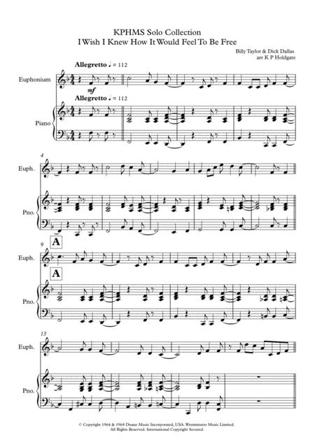 Free Sheet Music I Wish I Knew How It Would Feel To Be Free Solo For Euphonium Baritone In F Major