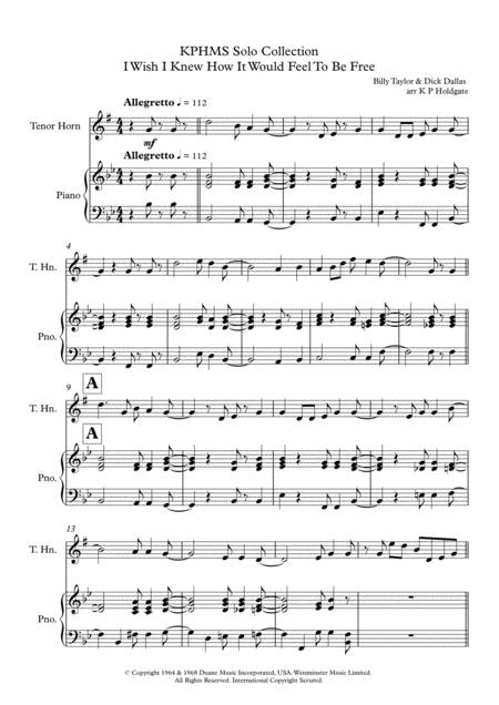 Free Sheet Music I Wish I Knew How It Would Feel To Be Free Solo For Horn In Eb Piano In Bb Major