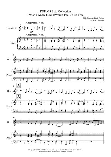 Free Sheet Music I Wish I Knew How It Would Feel To Be Free Solo For Horn In F Piano In Bb Major