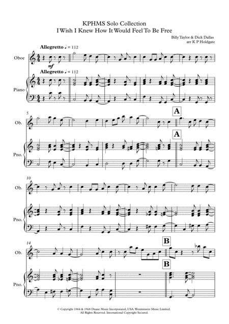 Free Sheet Music I Wish I Knew How It Would Feel To Be Free Solo For Oboe Piano In C Major