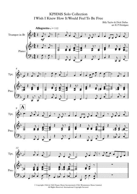 I Wish I Knew How It Would Feel To Be Free Solo For Trumpet Cornet Flugel Piano In F Major Sheet Music