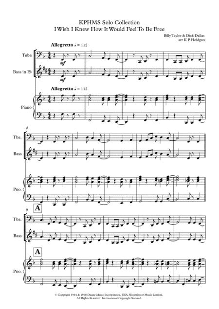 I Wish I Knew How It Would Feel To Be Free Solo For Tuba Or Eb Bass Piano In F Major Sheet Music