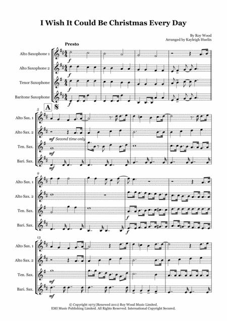 I Wish It Could Be Christmas Every Day By Wizzard Saxophone Quartet Aatb Sheet Music