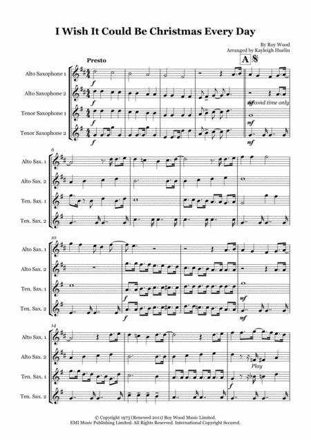 Free Sheet Music I Wish It Could Be Christmas Every Day By Wizzard Saxophone Quartet Aatt