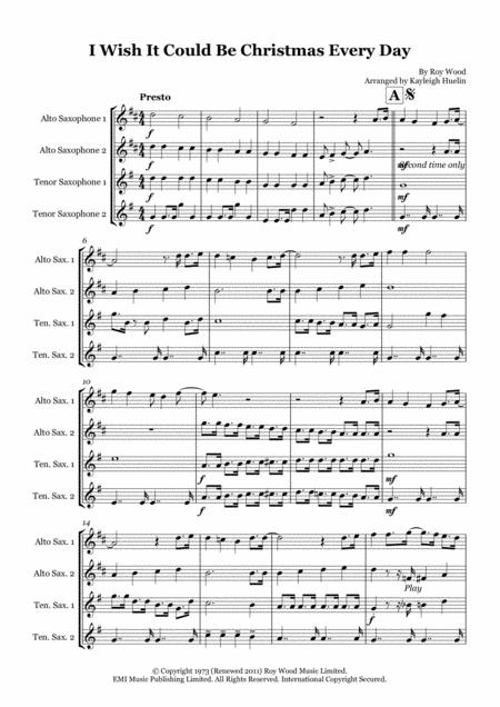 I Wish It Could Be Christmas Every Day By Wizzard Saxophone Quartet Aatt Sheet Music