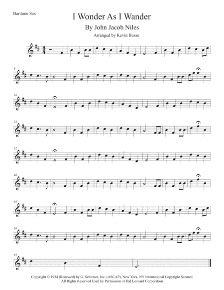 I Wonder As I Wander Bari Sax Sheet Music