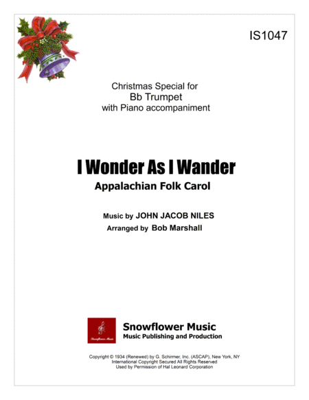 I Wonder As I Wander Bb Trumpet Solo Sheet Music