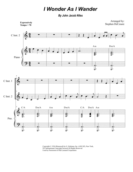 I Wonder As I Wander Duet For C Instruments Sheet Music