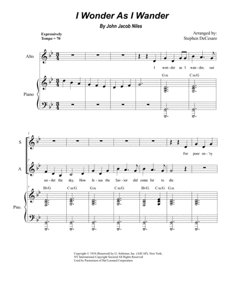 I Wonder As I Wander Duet For Soprano And Alto Solo Sheet Music