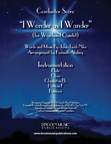 I Wonder As I Wander For Woodwind Quintet Sheet Music