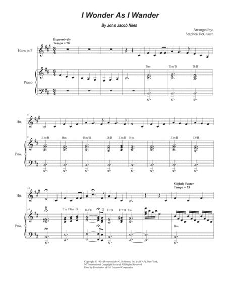 I Wonder As I Wander French Horn Solo And Piano Sheet Music