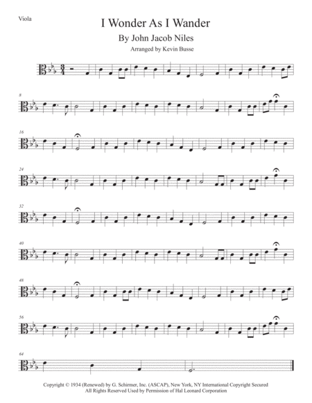 Free Sheet Music I Wonder As I Wander Original Key Viola