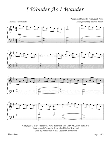 I Wonder As I Wander Piano Solo Sheet Music