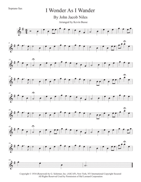 I Wonder As I Wander Soprano Sax Sheet Music